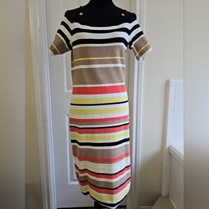 Calvin Klein Striped Multicolor Off the‎ Shoulder Bodycon Dress Size M